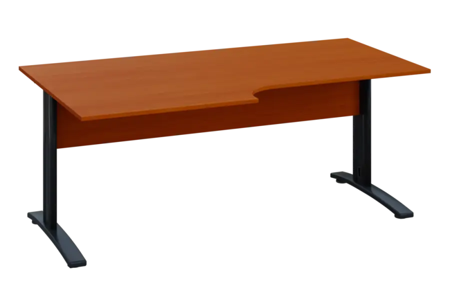 ERK 18 - 188 stůl kancelářský, rohový, levý, kovová podnož černá, deska 18 mm, široký 1800 mm, třešeň šumavská